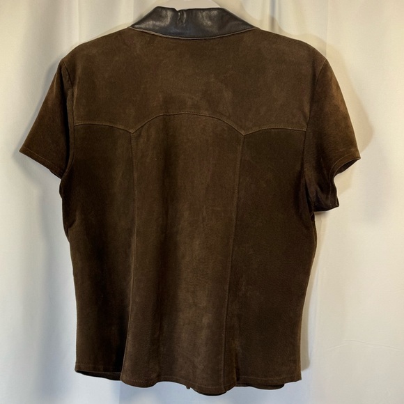 Margaret Godfrey Vintage Brown Leather Short Sleeve Button Down Shirt L - Picture 4 of 9